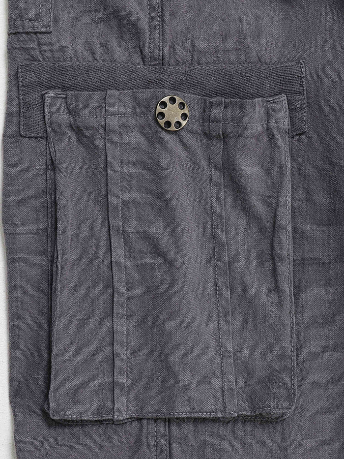 Grey Linen Cargo Pants for Men detail view - Portofino Linen Pant by Italian Colony