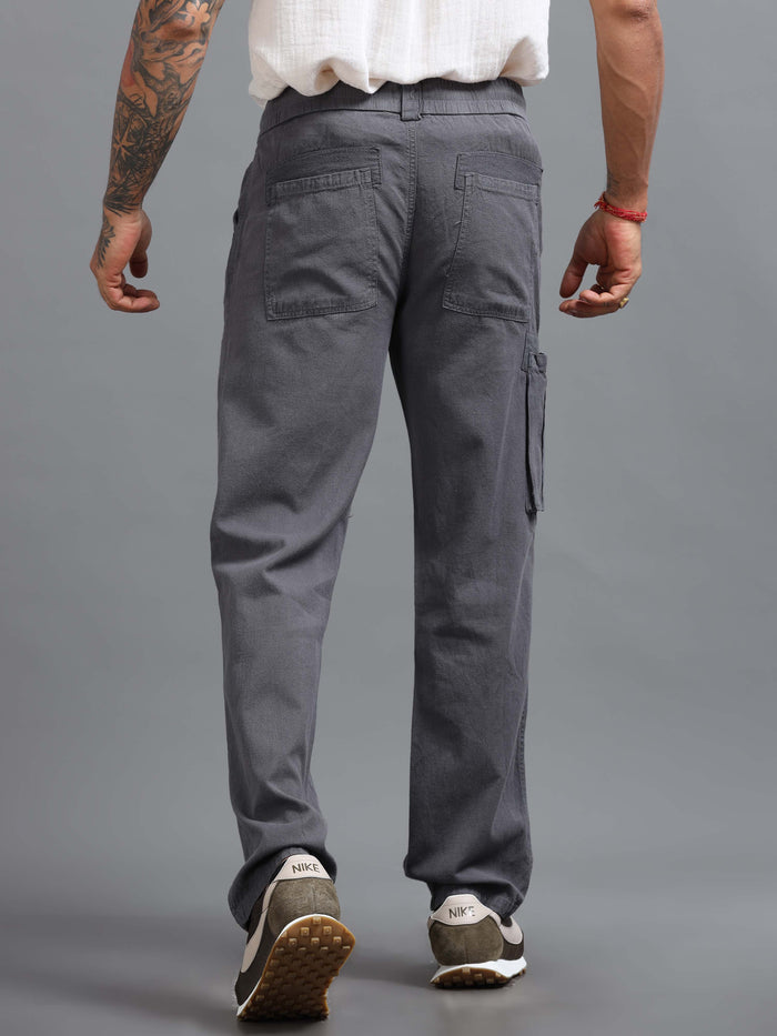 Grey Linen Cargo Pants for Men detail view - Portofino Linen Pant by Italian Colony