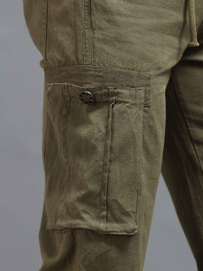 Olive Linen Cargo Pants for Men detail view - Portofino Linen Pant by Italian Colony