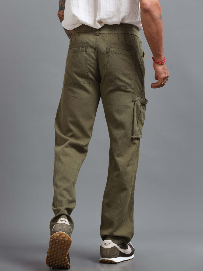 Olive Linen Cargo Pants for Men detail view - Portofino Linen Pant by Italian Colony