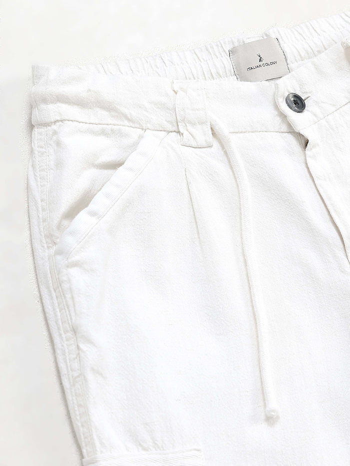 White Linen Cargo Pants for Men detail view - Portofino Linen Pant by Italian Colony