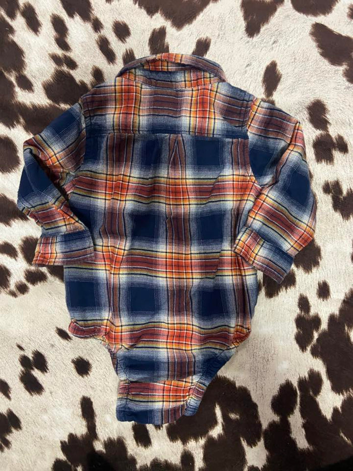 Pre-Loved Baby Gap Blue/Orange Bear Plaid Bodysuit *12-18 Months - Deer Creek Mercantile