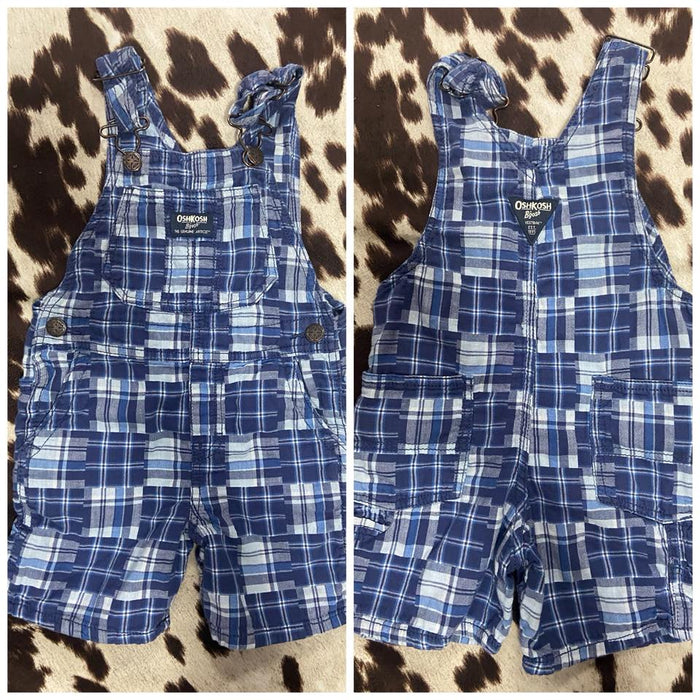 Pre-Loved Oshkosh B' Gosh Blue Plaid Shortalls *3T - Deer Creek Mercantile