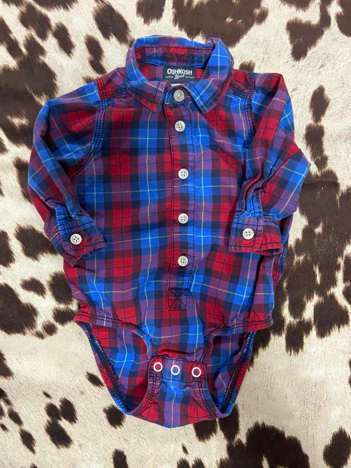 Pre-Loved Oshkosh B'Gosh Red/Blue Plaid Bodysuit *12 Months - Deer Creek Mercantile