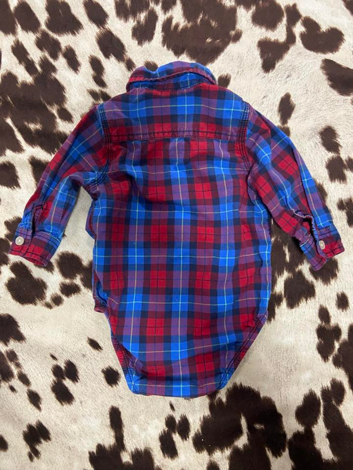 Pre-Loved Oshkosh B'Gosh Red/Blue Plaid Bodysuit *12 Months - Deer Creek Mercantile