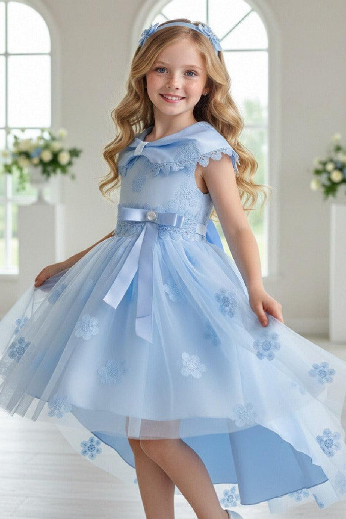 Princess Peter Pan Collar Lace Trim High-Low Floral Tulle Flower Girl Dresses 1030171849352