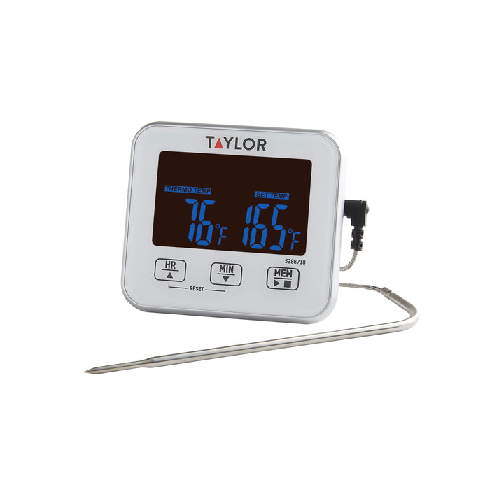 Taylor programmable digital wired thermometer with blue display and attached probe
