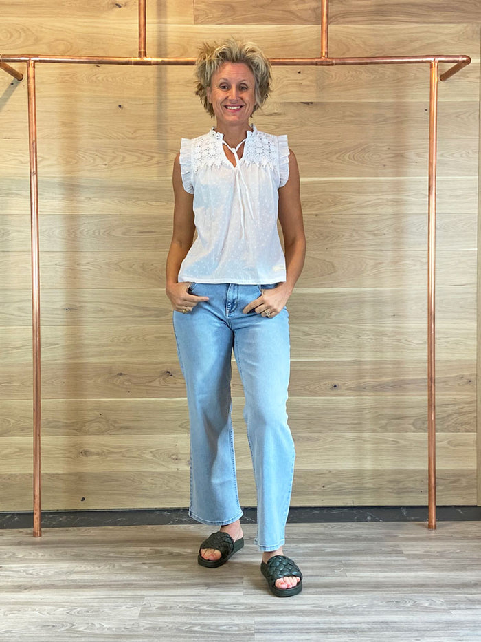 Pulz PzEmma Wide Leg Jeans Light Blue