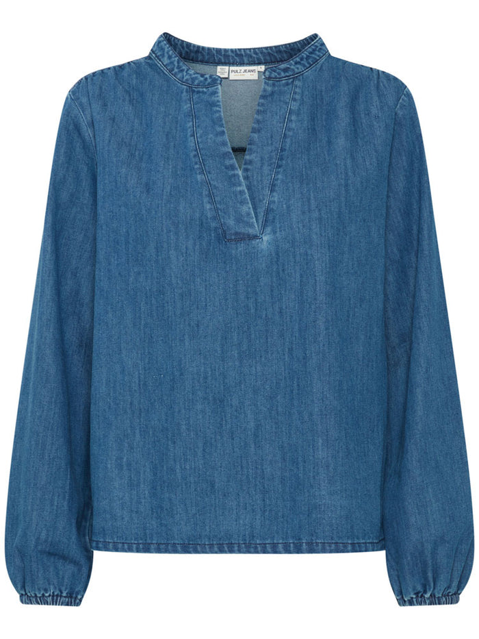 Pulz PzMalia V-Neck Blouse Medium Blue