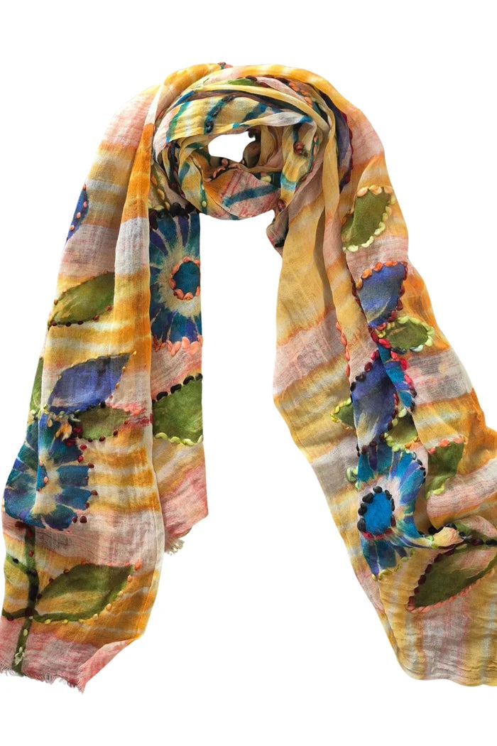Colorful floral scarf on a white background
