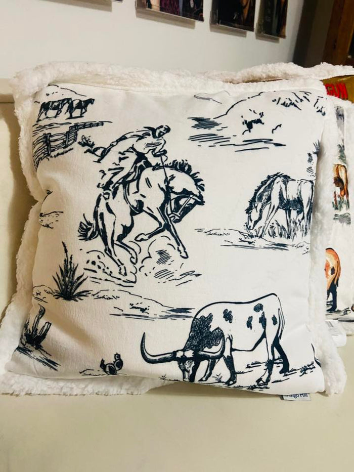 Ranch Life Sherpa Western Throw Pillow *Black/White - Deer Creek Mercantile
