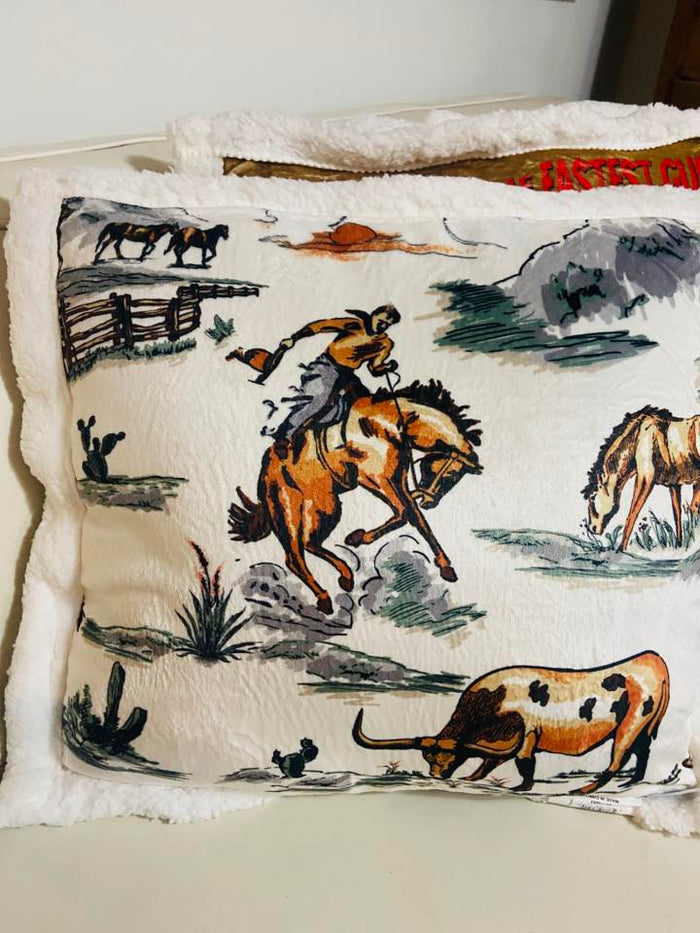 Ranch Life Sherpa Western Throw Pillow *Multi - Deer Creek Mercantile