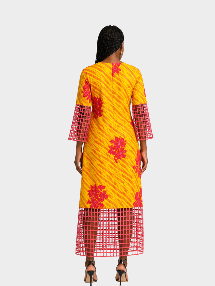 Riah Women's African Beaded Dress, (with Basket Neckline, Sleeves, Borders)