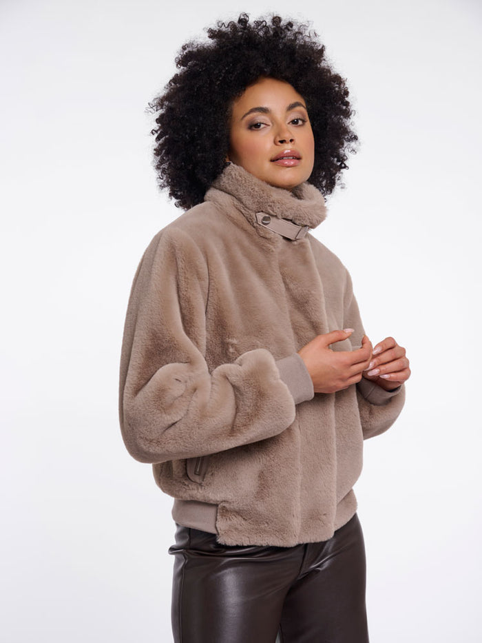 Rino & Pelle Ambra Short Faux Fur Jacket Mocha Latte