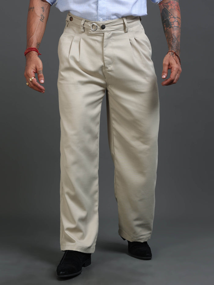 Beige Relaxed Fit Trousers for Men front view - Riviera Relaxed Trouser by Italian Colony