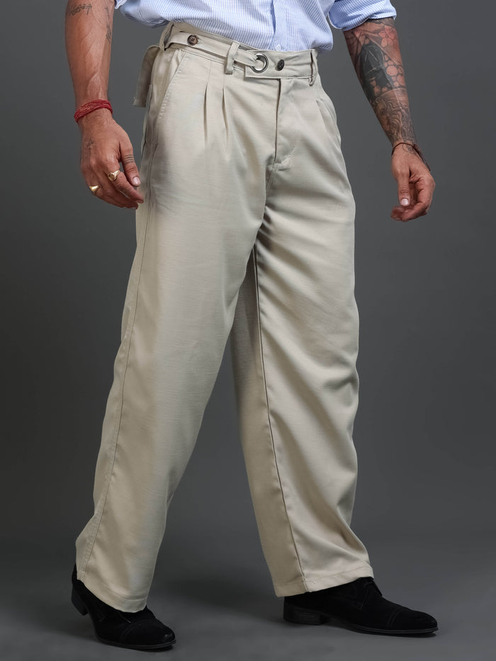 Beige Relaxed Fit Trousers for Men detail view - Riviera Relaxed Trouser by Italian Colony