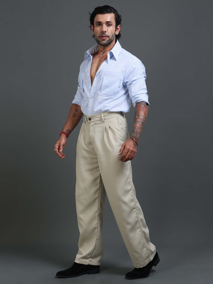 Beige Relaxed Fit Trousers for Men detail view - Riviera Relaxed Trouser by Italian Colony