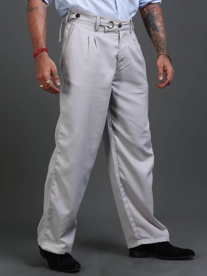 Light Grey Relaxed Fit Trousers for Men detail view - Riviera Relaxed Trouser by Italian Colony