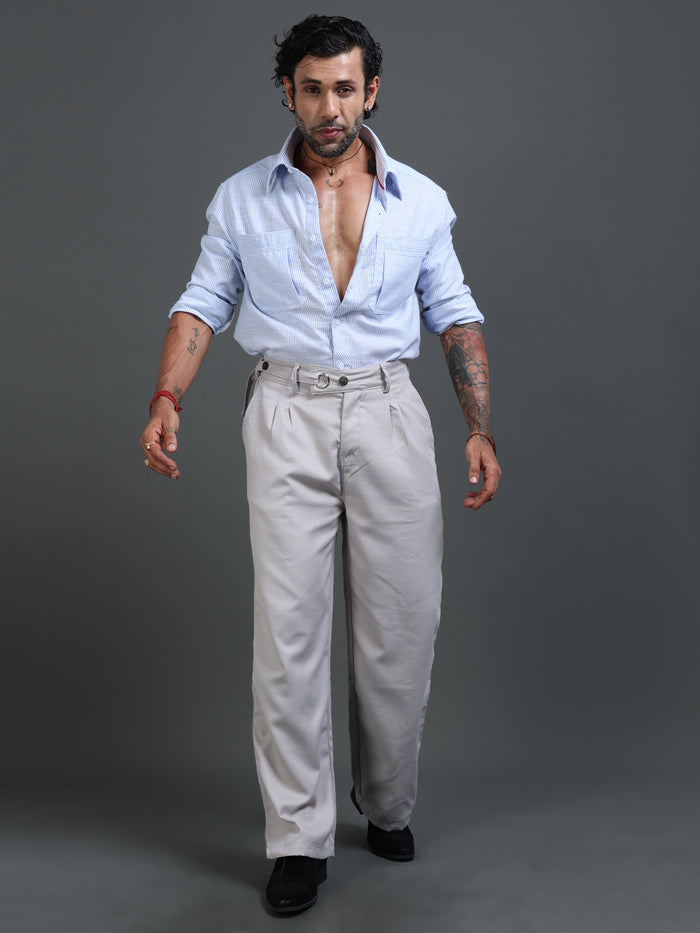 Light Grey Relaxed Fit Trousers for Men detail view - Riviera Relaxed Trouser by Italian Colony