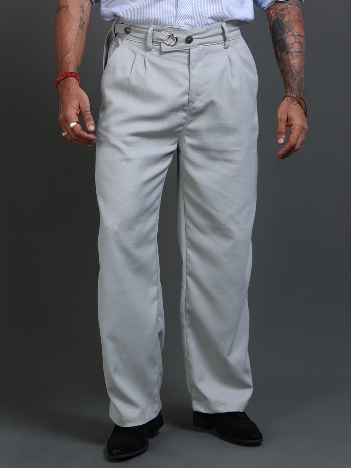 Silver Grey Relaxed Fit Trousers for Men front view - Riviera Relaxed Trouser by Italian Colony