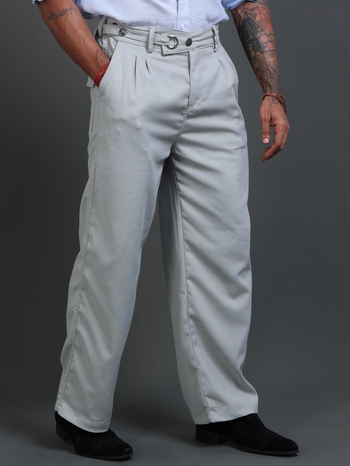 Silver Grey Relaxed Fit Trousers for Men detail view - Riviera Relaxed Trouser by Italian Colony