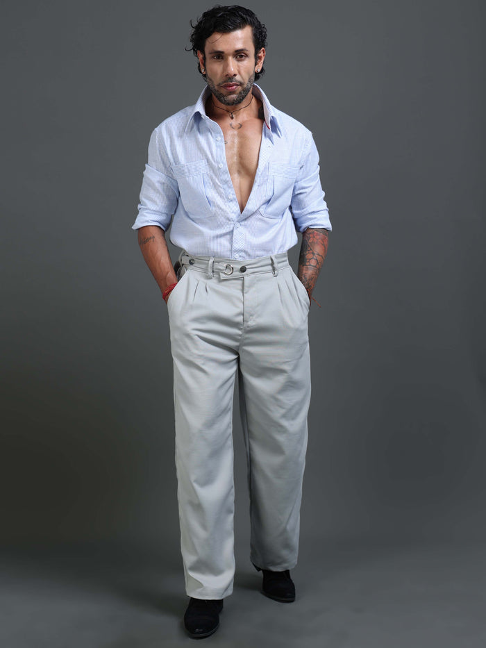 Silver Grey Relaxed Fit Trousers for Men detail view - Riviera Relaxed Trouser by Italian Colony