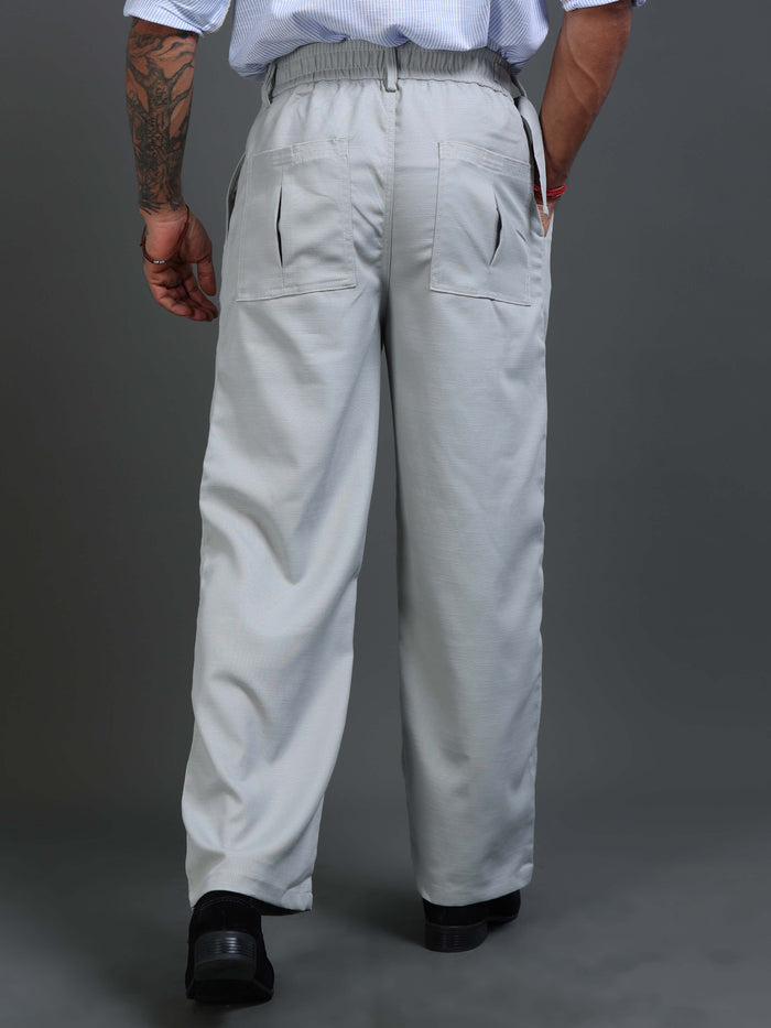 Silver Grey Relaxed Fit Trousers for Men detail view - Riviera Relaxed Trouser by Italian Colony
