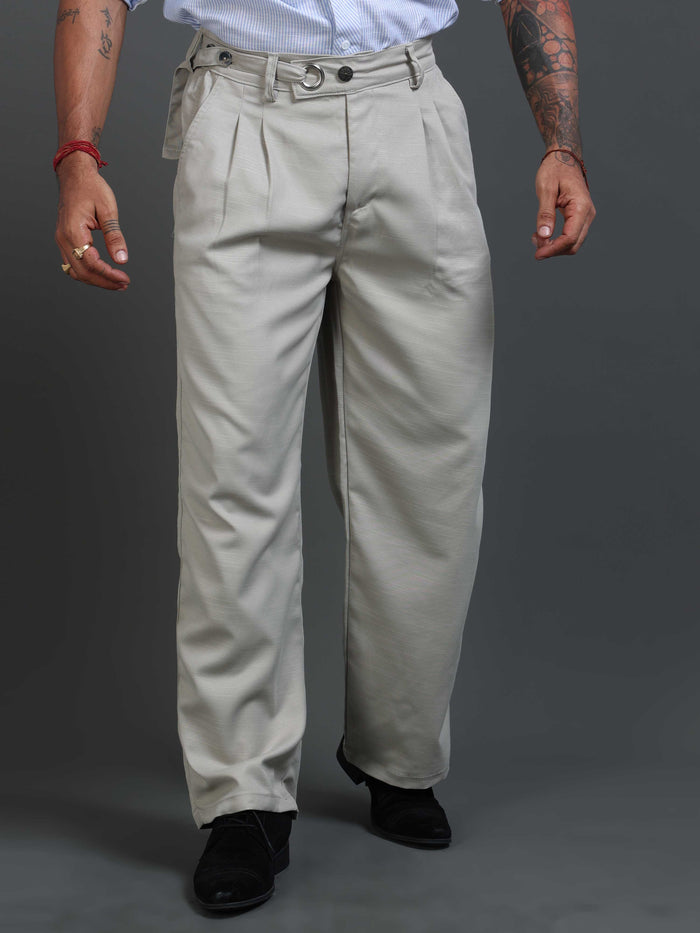 Stone Grey Relaxed Fit Trousers for Men front view - Riviera Relaxed Trouser by Italian Colony