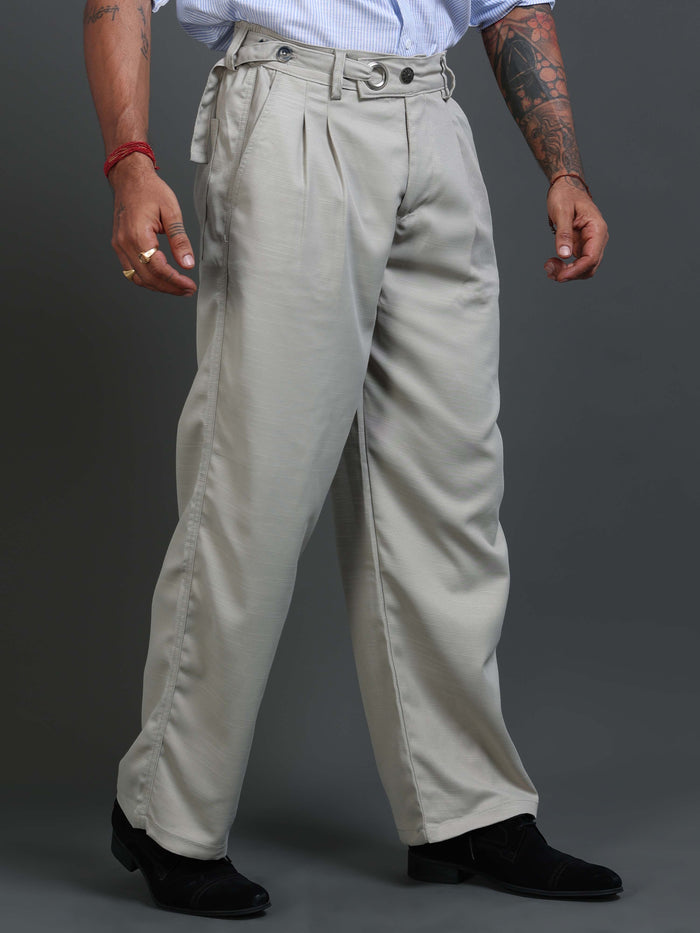 Stone Grey Relaxed Fit Trousers for Men detail view - Riviera Relaxed Trouser by Italian Colony