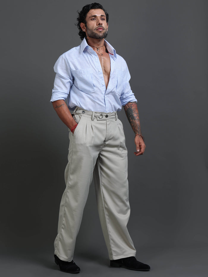 Stone Grey Relaxed Fit Trousers for Men detail view - Riviera Relaxed Trouser by Italian Colony