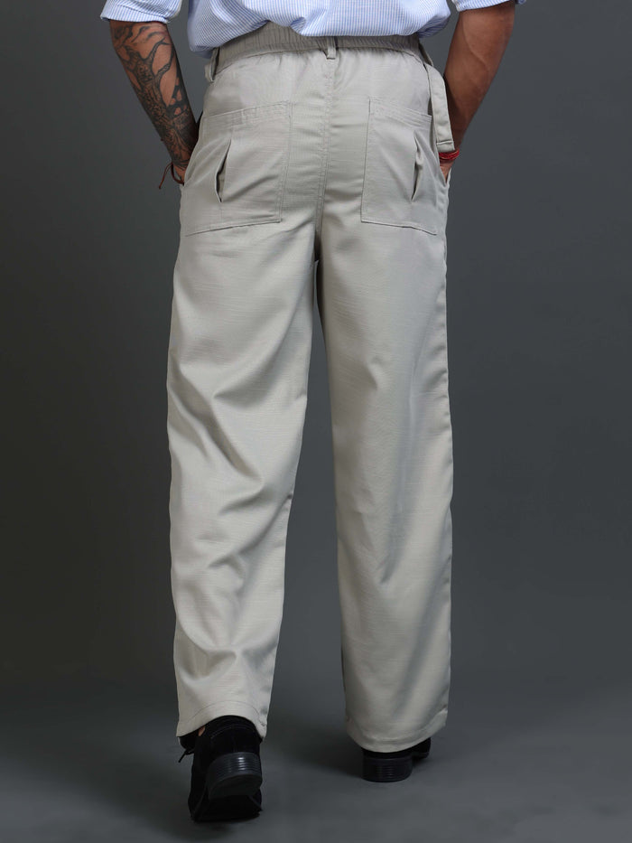 Stone Grey Relaxed Fit Trousers for Men detail view - Riviera Relaxed Trouser by Italian Colony
