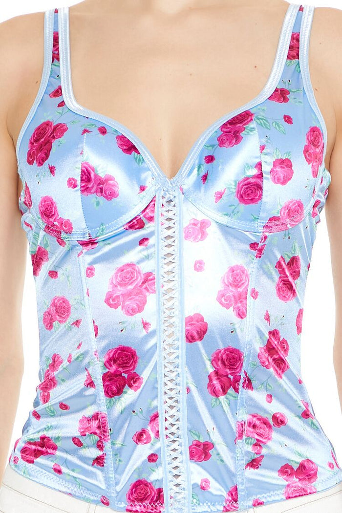 Rose Print Bustier Tank Top
