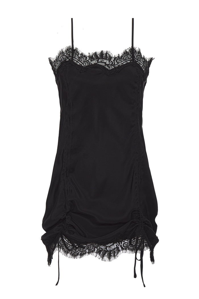 Rouched Coco Lace Silk Tunic - Black