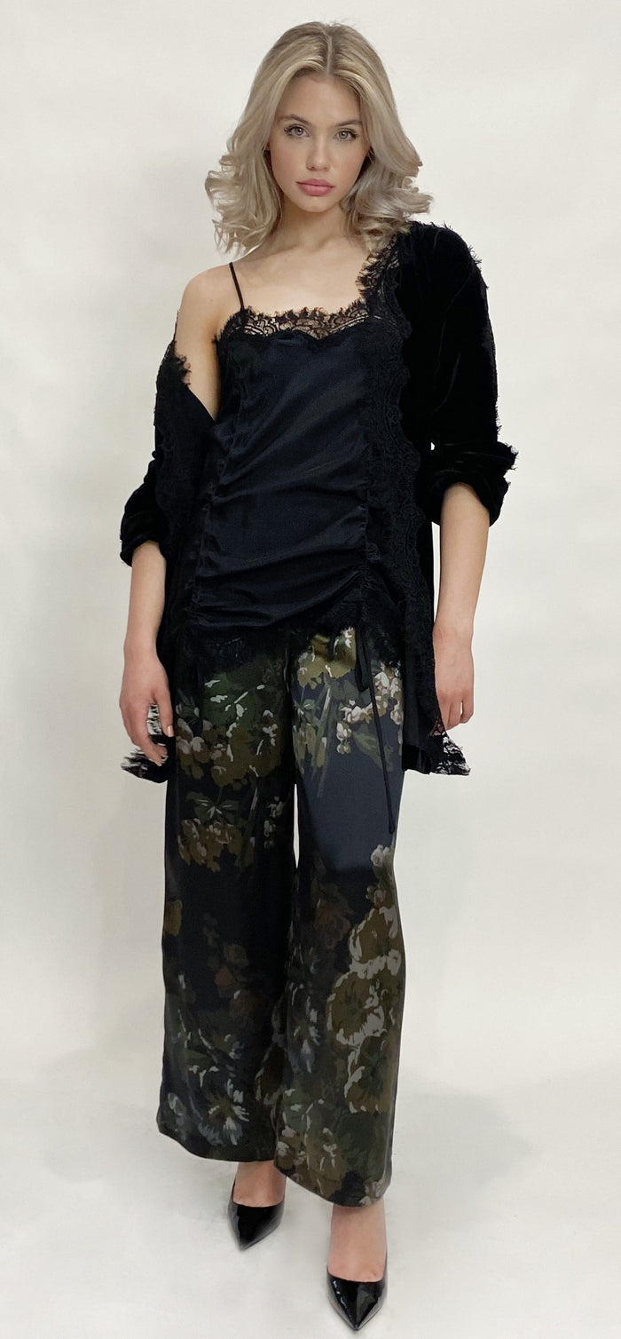 Rouched Coco Lace Silk Tunic - Black