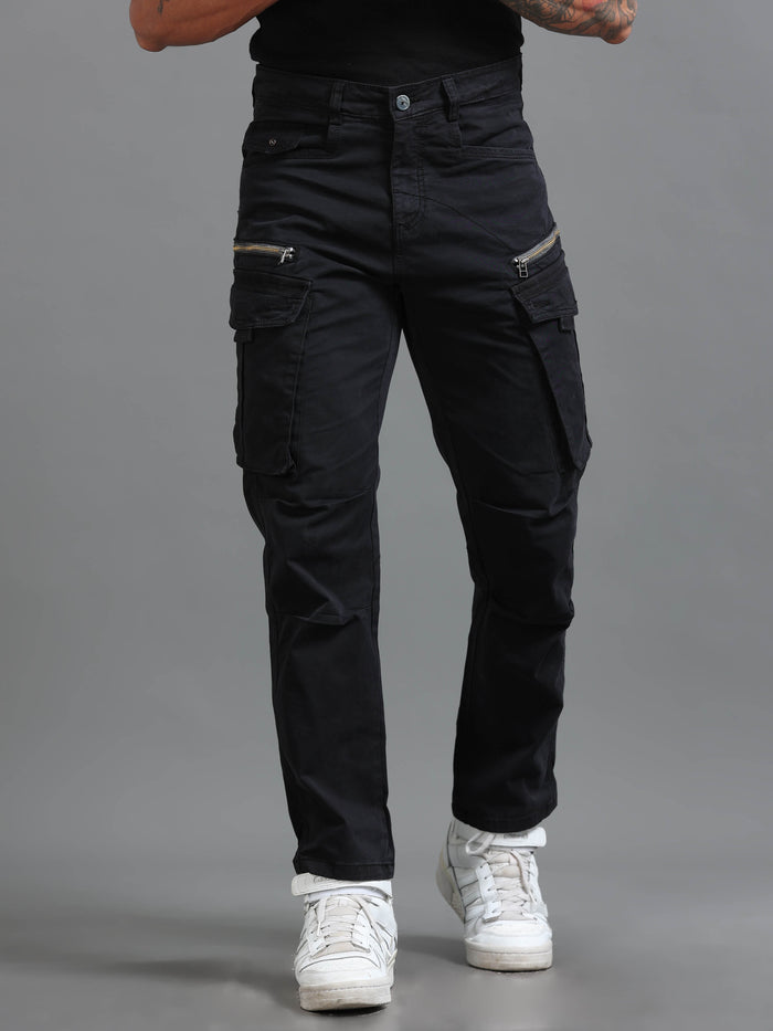 Rugged Zip Cargo Pants In Black