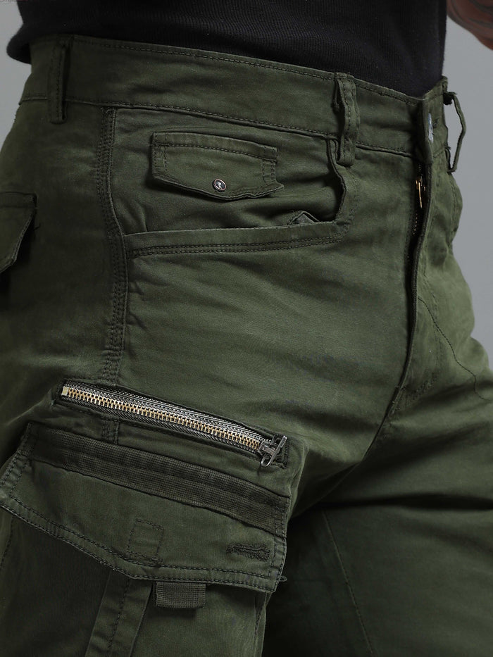 Rugged Zip Cargo Pants In Olive