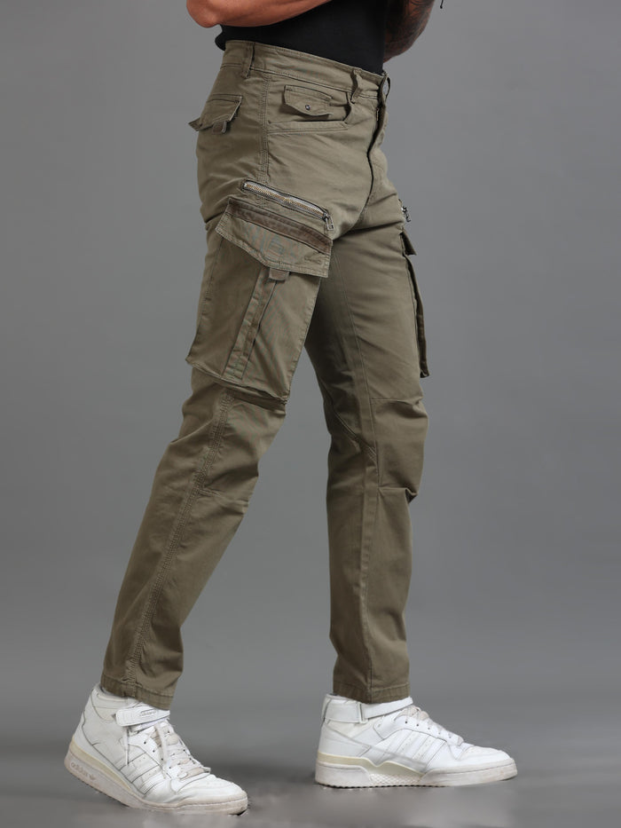 Sand Beige Cargo Pants for Men front view - Rugged Zip Cargo Pants by Italian Colony