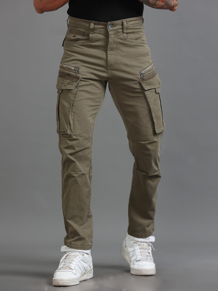 Sand Beige Cargo Pants for Men detail view - Rugged Zip Cargo Pants by Italian Colony