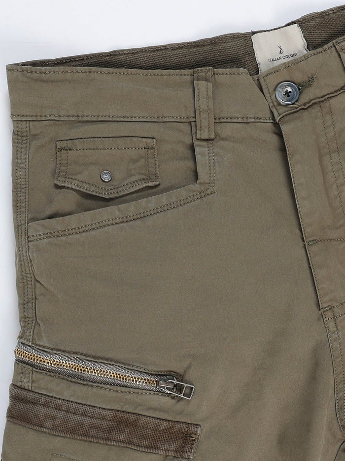 Sand Beige Cargo Pants for Men detail view - Rugged Zip Cargo Pants by Italian Colony