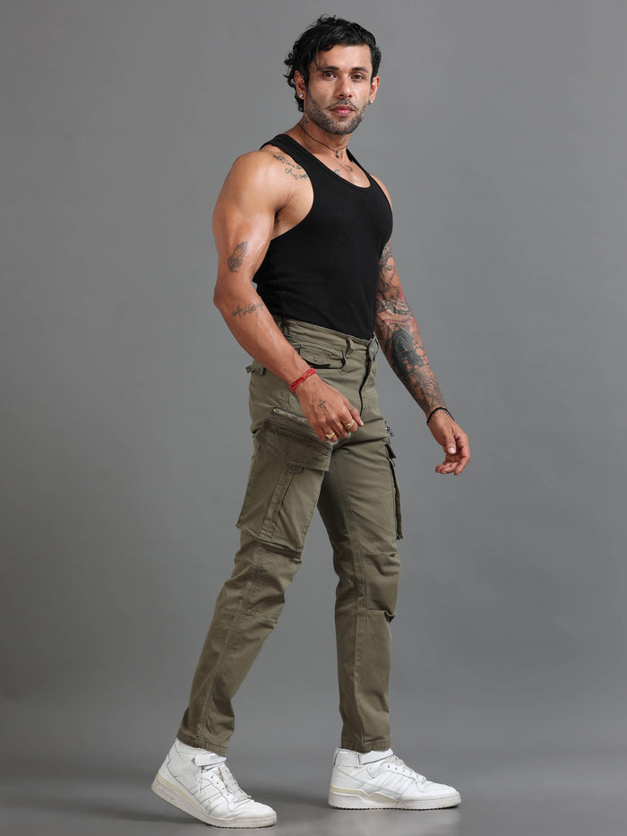Sand Beige Cargo Pants for Men detail view - Rugged Zip Cargo Pants by Italian Colony