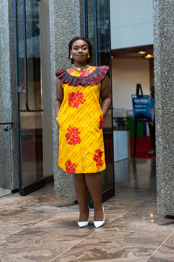 Sabella Women's African Print dress (Yellow Ankara, Combined)