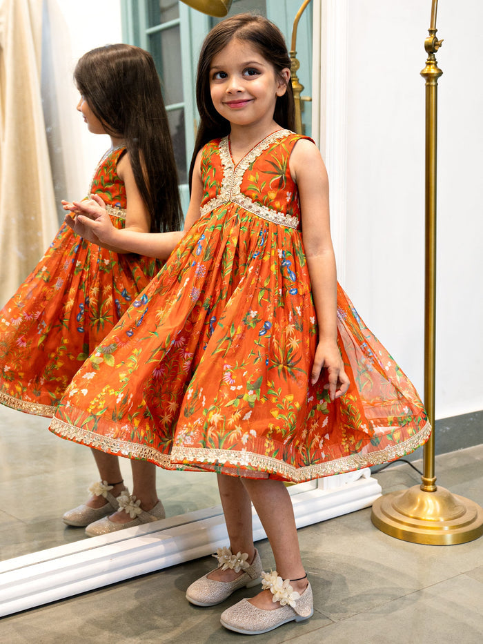 Sale JANYAS CLOSET Burnt Orange Floral Print Ethnic Indian Dress