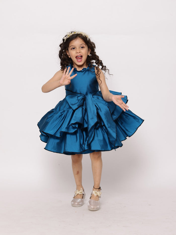 Sale JANYAS CLOSET Elegant Teal Blue Taffeta Dress with Belt String
