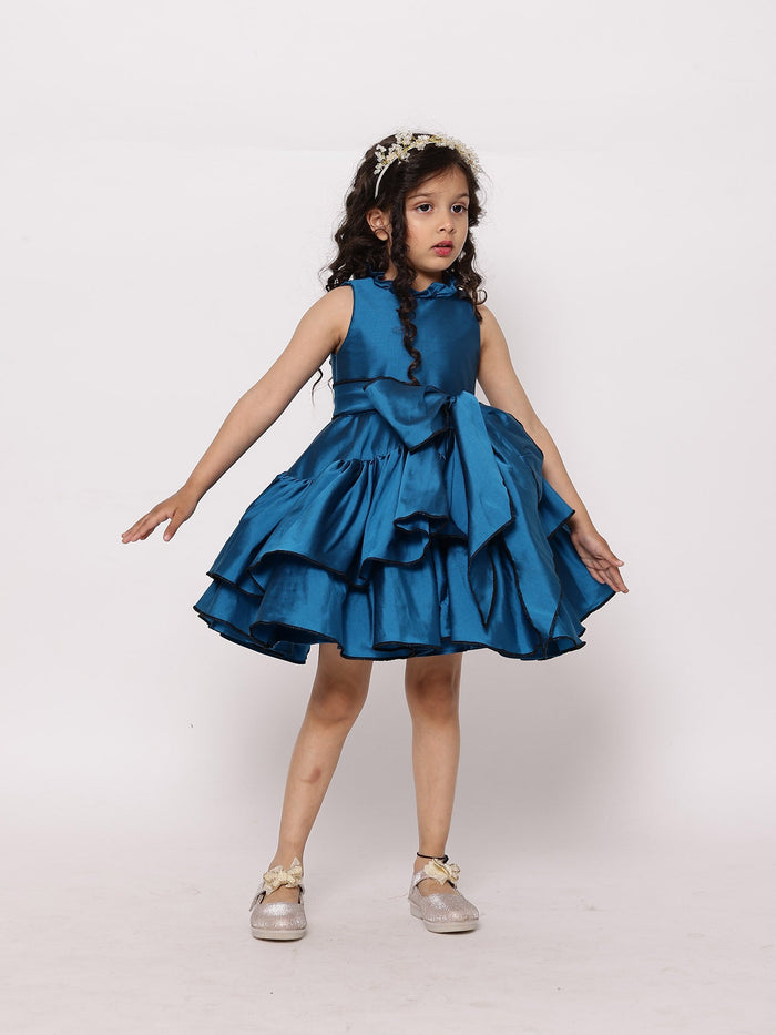 Sale JANYAS CLOSET Elegant Teal Blue Taffeta Dress with Belt String