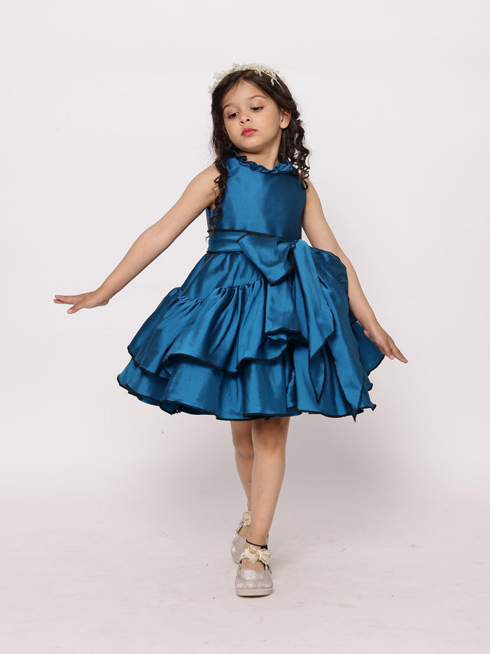Sale JANYAS CLOSET Elegant Teal Blue Taffeta Dress with Belt String