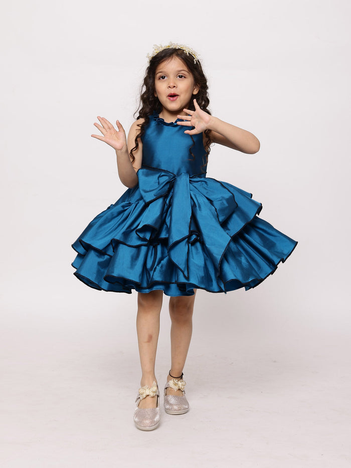 Sale JANYAS CLOSET Elegant Teal Blue Taffeta Dress with Belt String