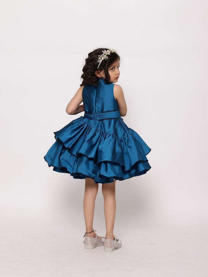 Sale JANYAS CLOSET Elegant Teal Blue Taffeta Dress with Belt String