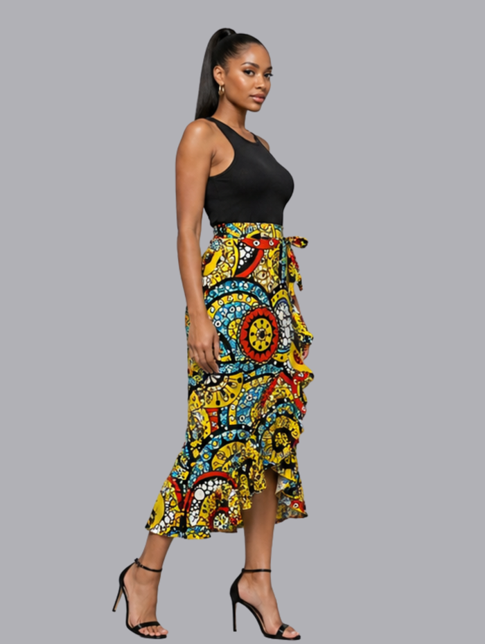 Sally Women's African Wrap Skirt, (with gathered borders, adjustable sizing)