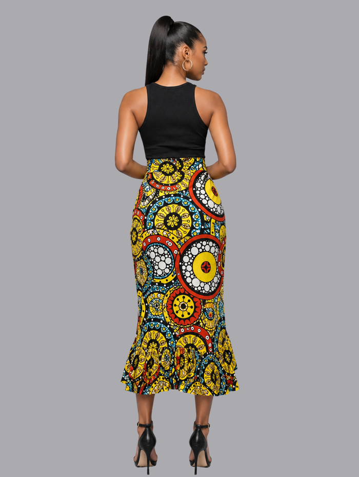 Sally Women's African Wrap Skirt, (with gathered borders, adjustable sizing)
