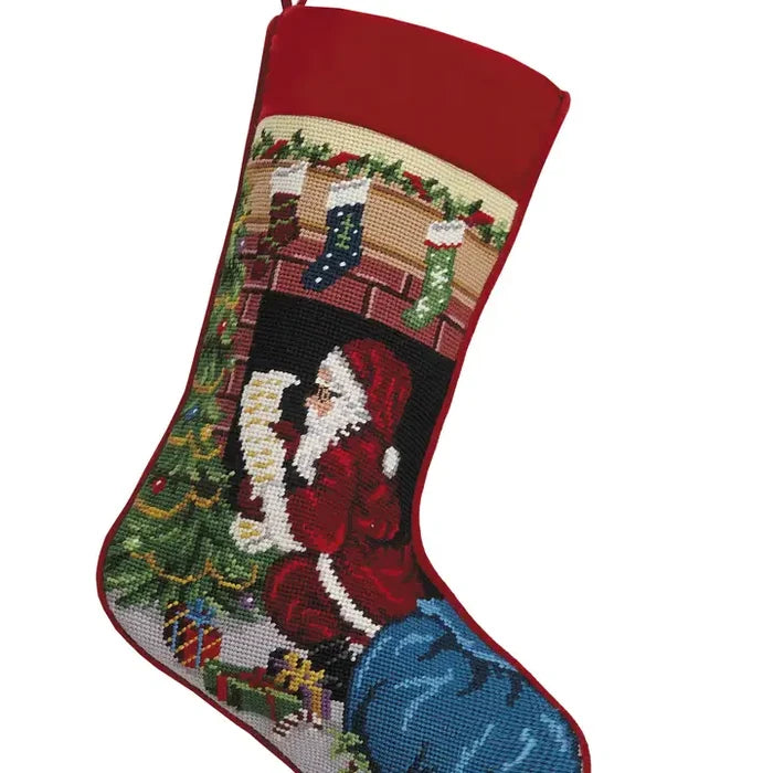 Santa by the Fireplace Needlepoint Stocking